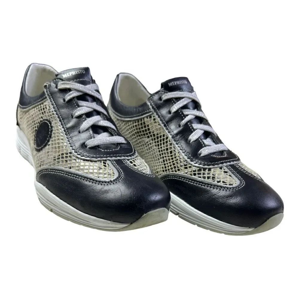 Mephisto Women's Athleisure Leather Air-Jet System Sneakers Shoes Black Size 7